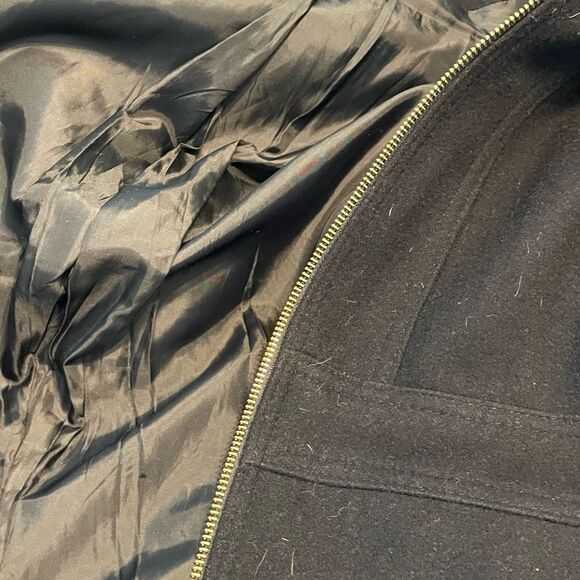 Michael Kors Classic Wool Pea Coat Black Lined Hood Zipper Closure 1X - Picture 8 of 10